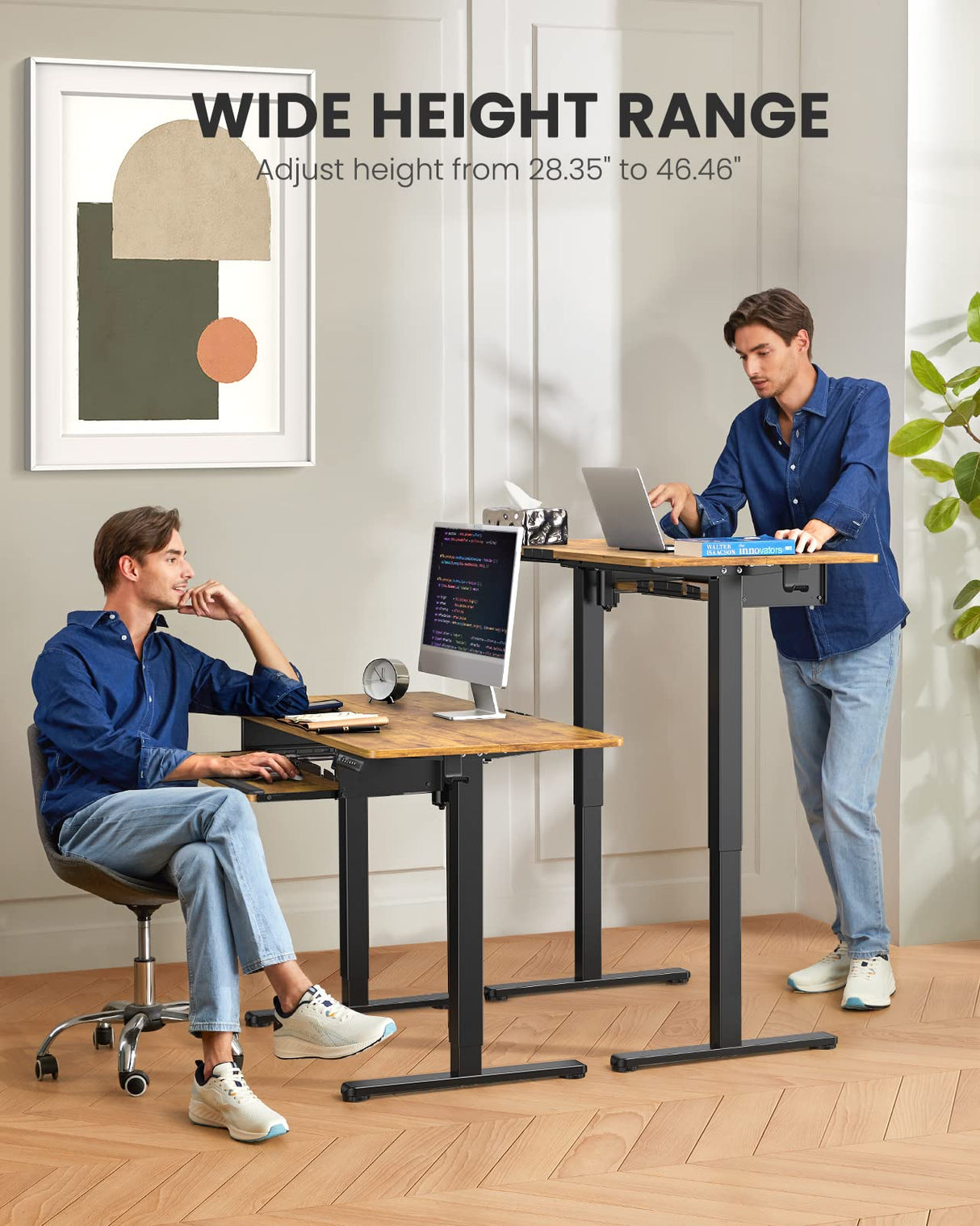 ErGear Large Electric Standing Desk with Keyboard Tray, 63x28 Inches Large Adjustable Height Sit Stand Up Desk, Home Office Desk Computer Workstation, Vintage Brown ErGear