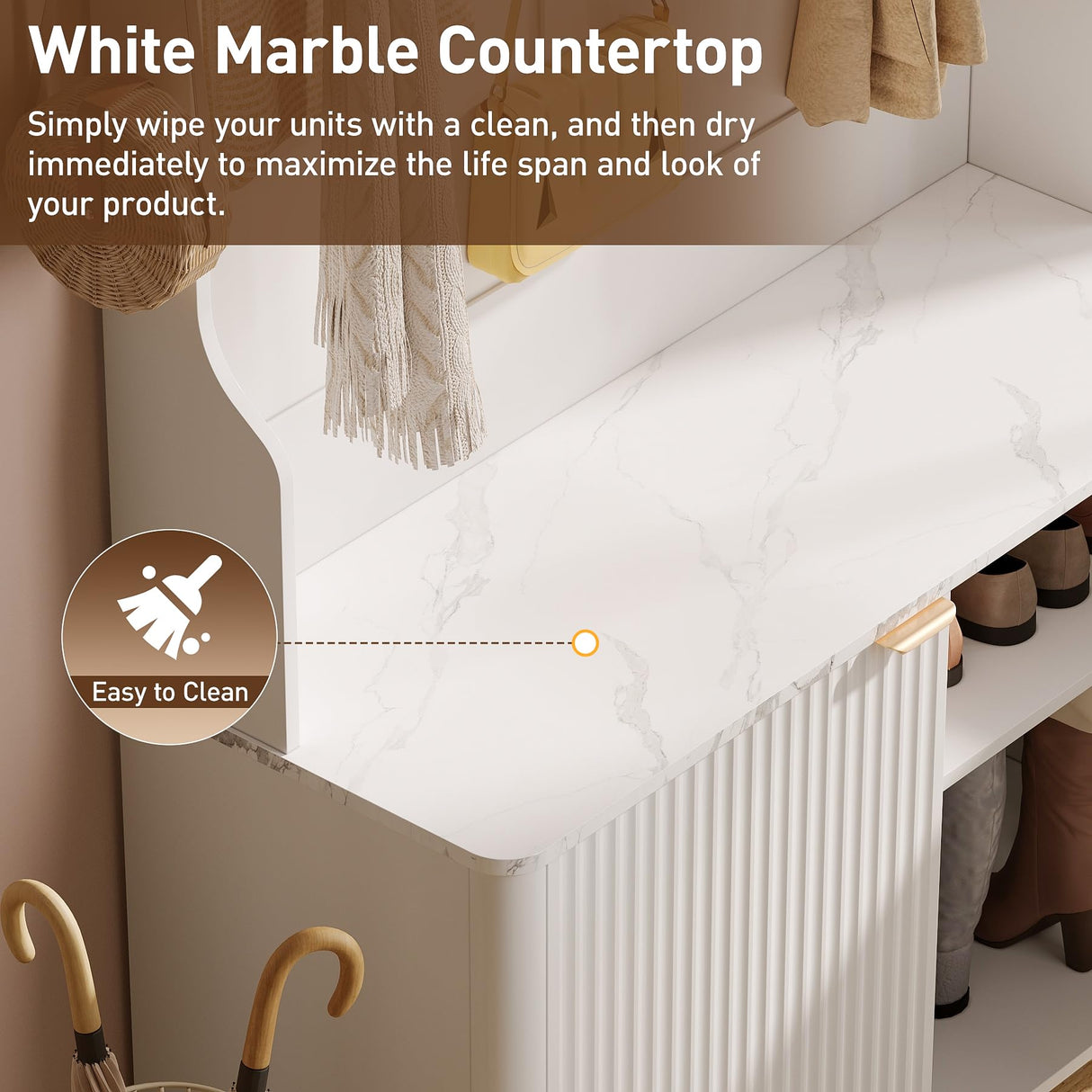 Maupvit 77" White Entryway Hall Tree, 4-in-1 Wood Coat Rack with 9 Hanging Hooks & Storage Bench, Shoe and Coat Rack, 18 Shoe Cubbies Home Organizer for Hallway Front Door Entrance Maupvit