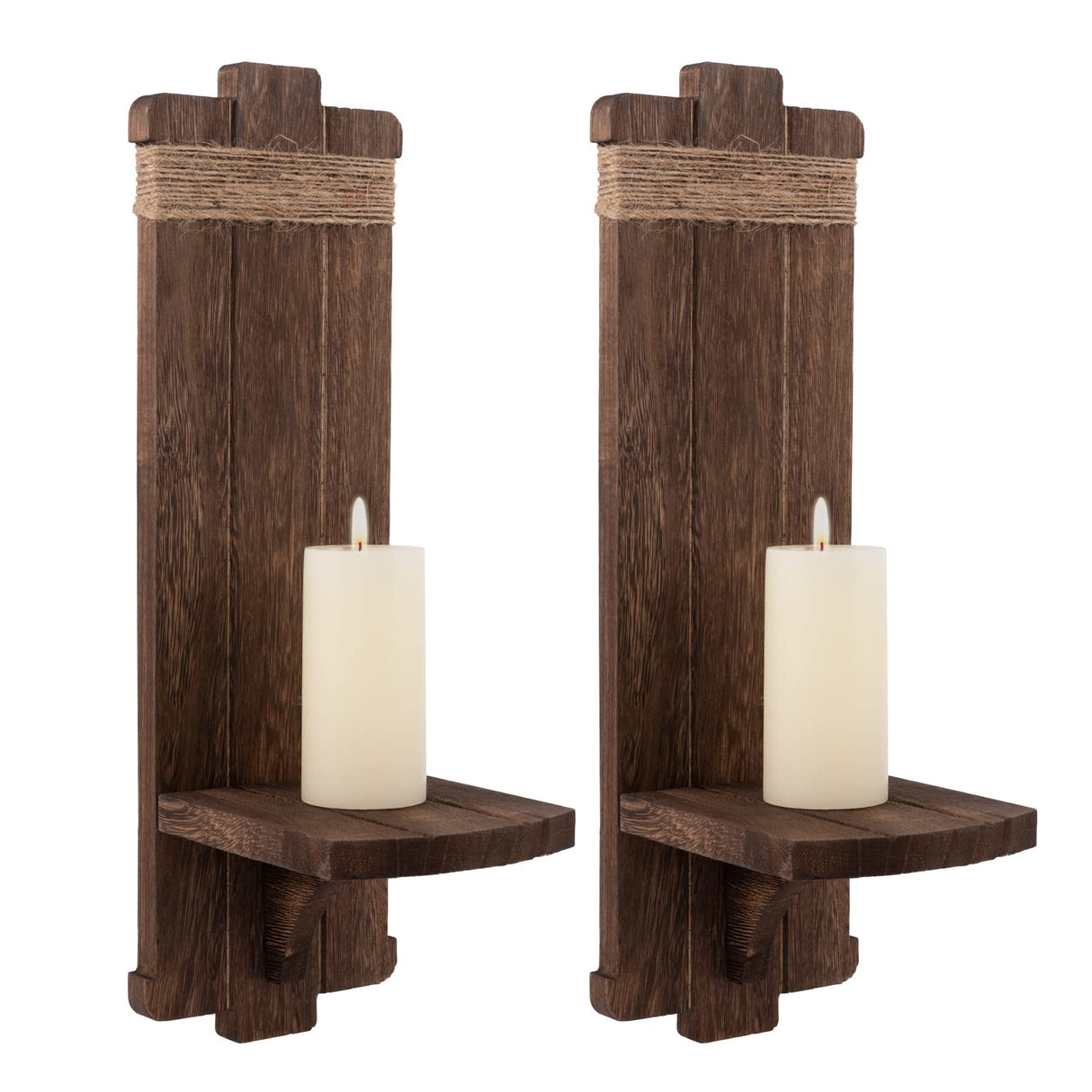 2Pcs Rustic Wall Hanging Candle Sconces- Farmhouse Wall Mounted Wooden Candle Holders for Flower Vase- Handmade Hanging Wall Sconces for Bedroom Living Room Kitchen Bathroom (Brown) Alphatool