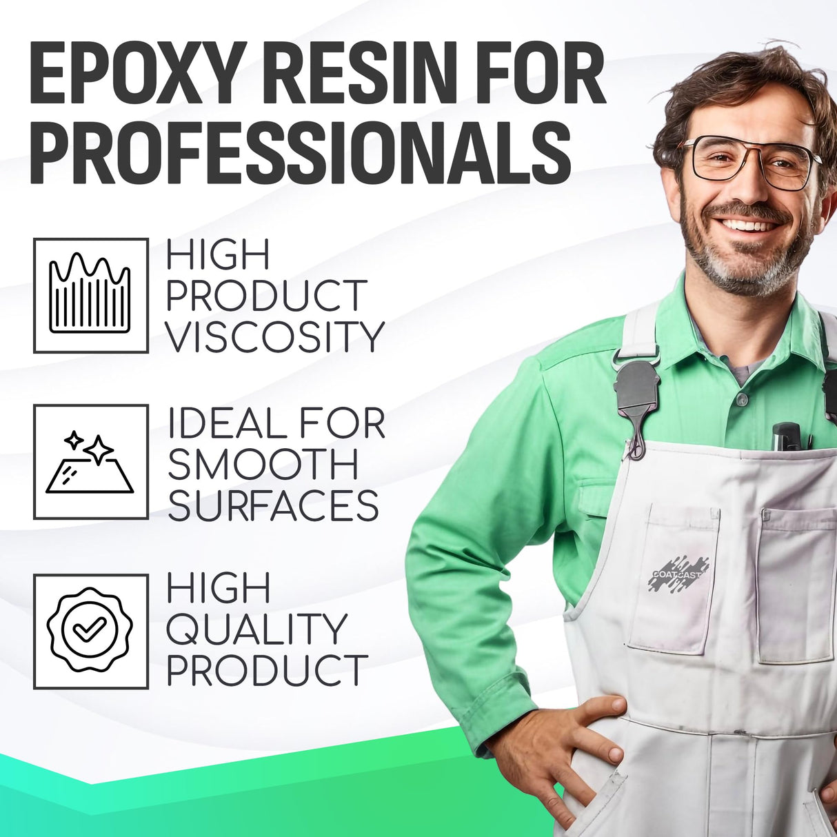 CoatCast Epoxy Resin Pro 16 Oz Kit – Clear High-Gloss Finish for Coating Wood, Concrete, Stone & More | Strong, Durable, Self-Leveling | Perfect for Arts & Crafts, Table Tops & More! CoatCast