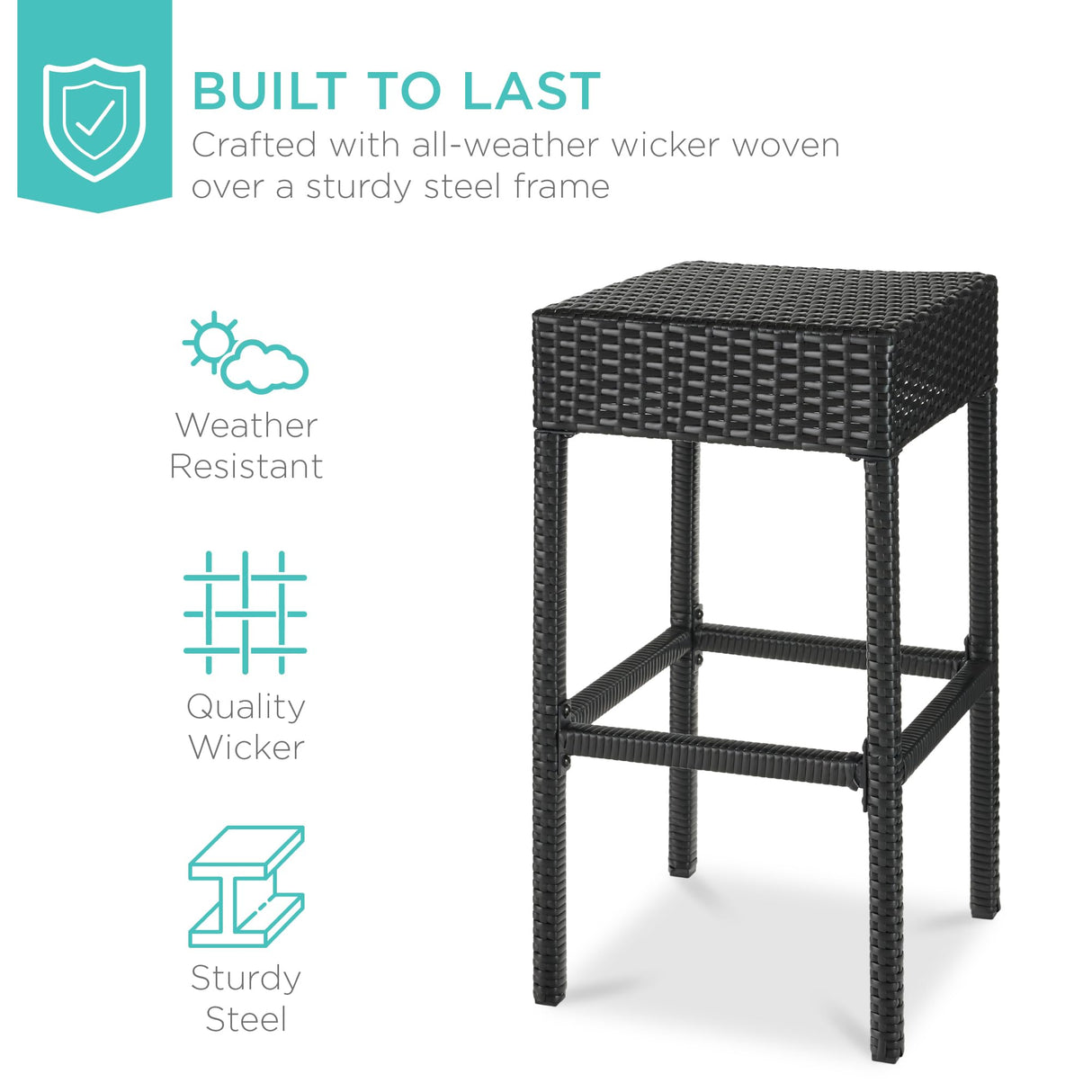 Best Choice Products 5-Piece Outdoor Wicker Bar Table Set for Patio, Poolside, Backyard w/Built-in Bottle Opener, Hidden Storage Shelf, Metal Tabletop, 4 Stools - Black Best Choice Products