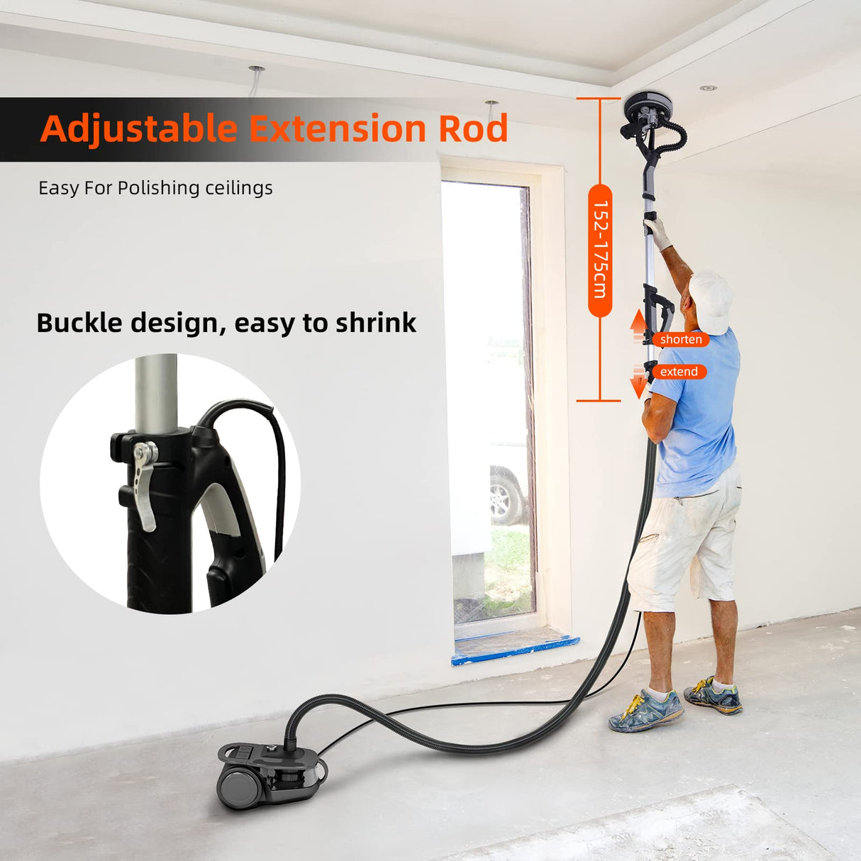 Drywall Sander,750W Electric Drywall Sander 7 Variable Speed 900-1800 RPM Sander with LED Light, 14 Pcs Sanding discs, Extendable Handle, Black, 6.5A Towallmark