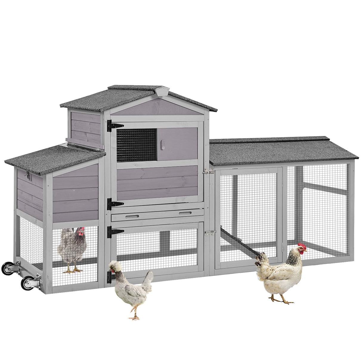 Mobile Chicken Coop with Nesting Box, Outdoor Hen House Poultry Cage with Casters X-Large GUTINNEEN