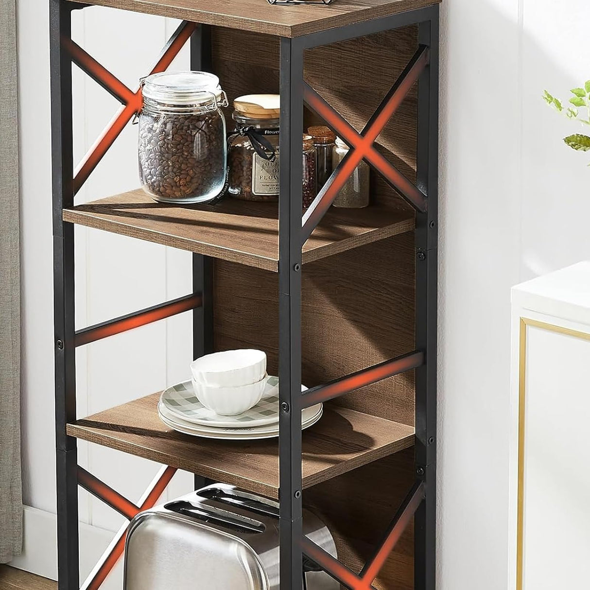 MNEETRUNG Small Bookshelf,5 Tier Industrial Bookshelf with Metal Frame and Backboard,Narrow Rustic Brown Book Shelf,Book case for Small Spaces,Living Room,Bedroom and Home Office MNEETRUNG