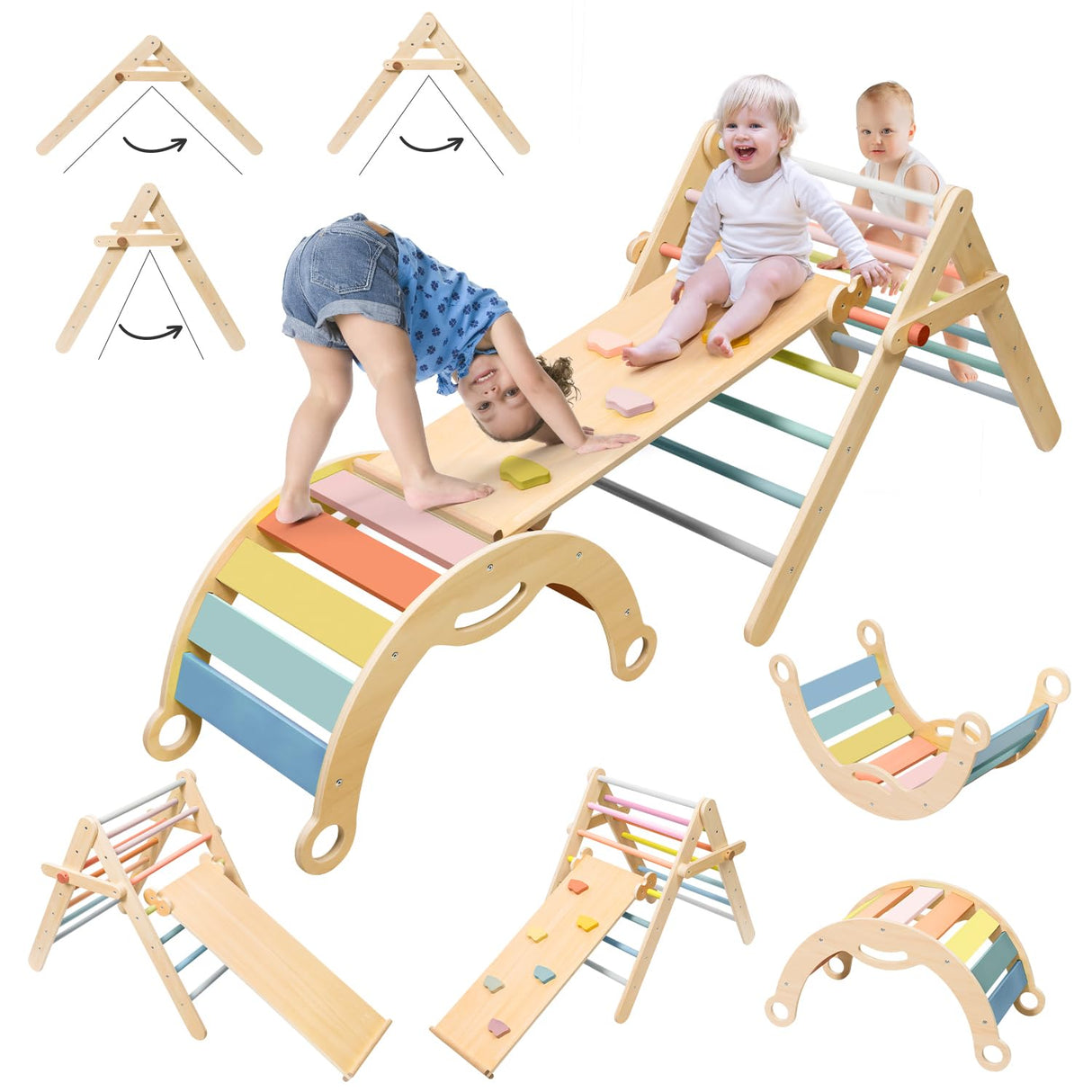 deli Pikler Triangle Set 7 in 1, Adjustable & Foldable Montessori Climbing Set, Large Size Climbing Toys for Toddlers Inside Indoor, Climb Activity Jungle Gym Make a Great Gift for Boys Girls deli
