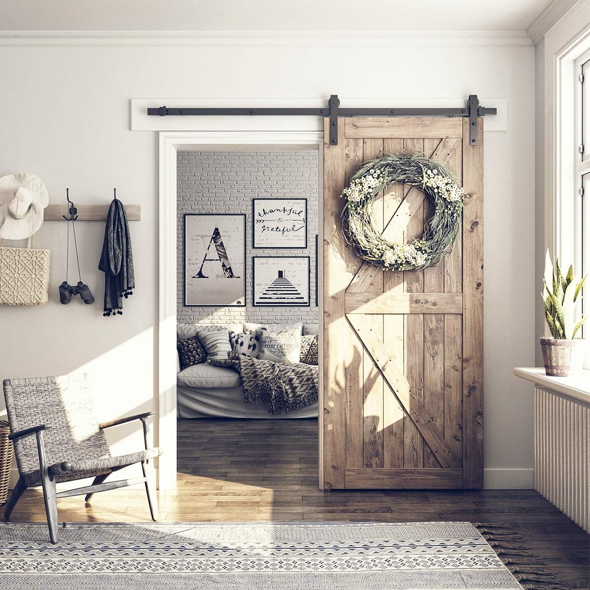 SMARTSTANDARD 6.8FT Barn Door Hardware Kit, Sliding Barn Door Track -Smoothly and Quietly -Easy to Install -Includes Step-by-Step Installation Instruction Fit 40" Wide Door Panel (J Shape Hanger) SMARTSTANDARD