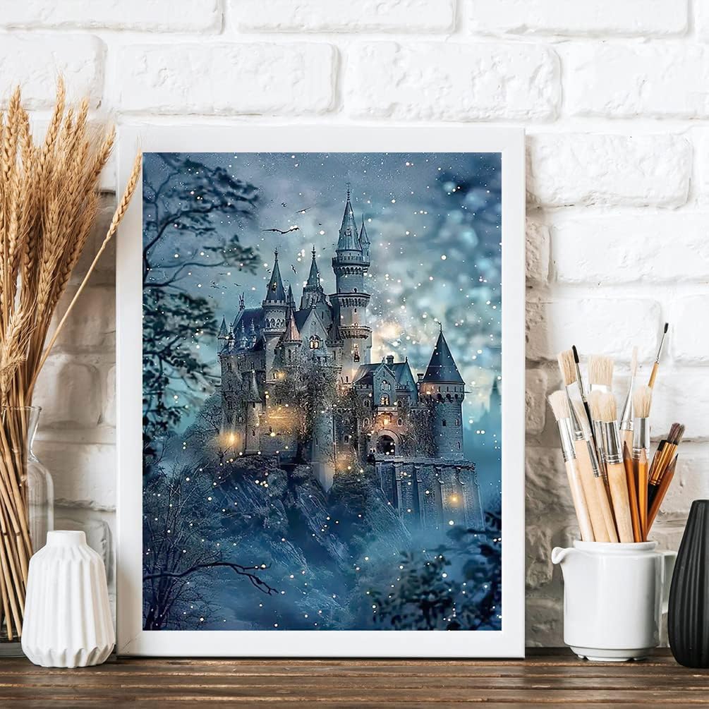 Ekuxom Night Castle Diamond Painting Kits for Adults, Diamond Art Kits for Adults, DIY 5D Round Full Drill Gem Art Kits for Gifts Home Wall Decor 12X16 Inch Ekuxom