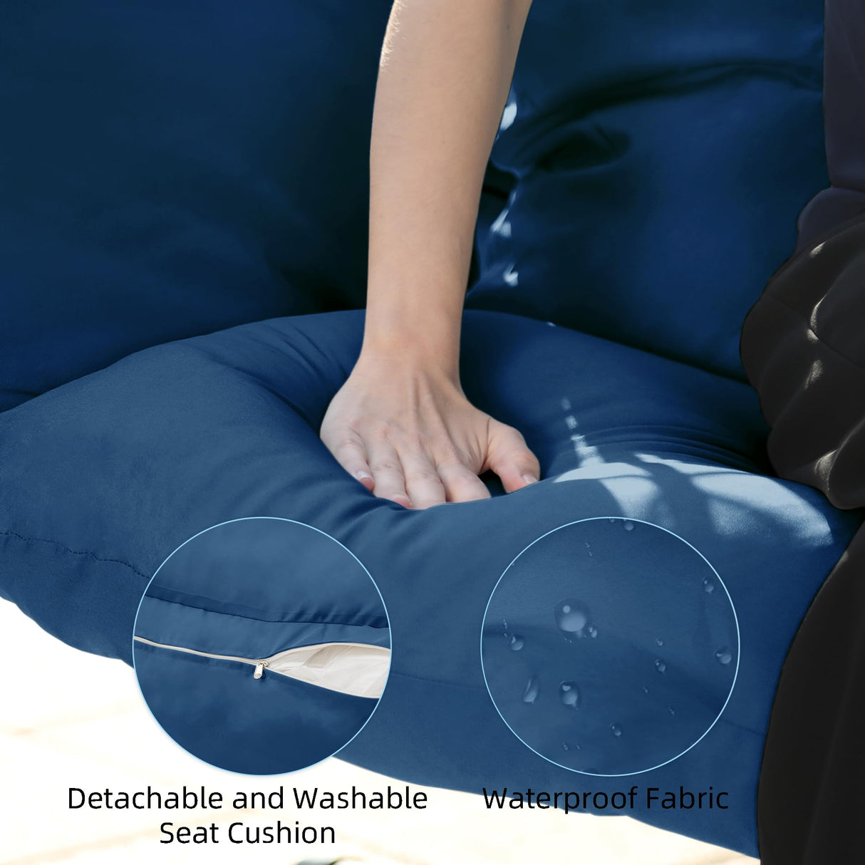 Double Egg Chair wth Stand Hammock Swing Chair Foldable Hanging Loveseat, UV Resistant Removable Cushions, 700LBS Capacity for Bedroom, Balcony, Garden(BK-BL) DoubleTT