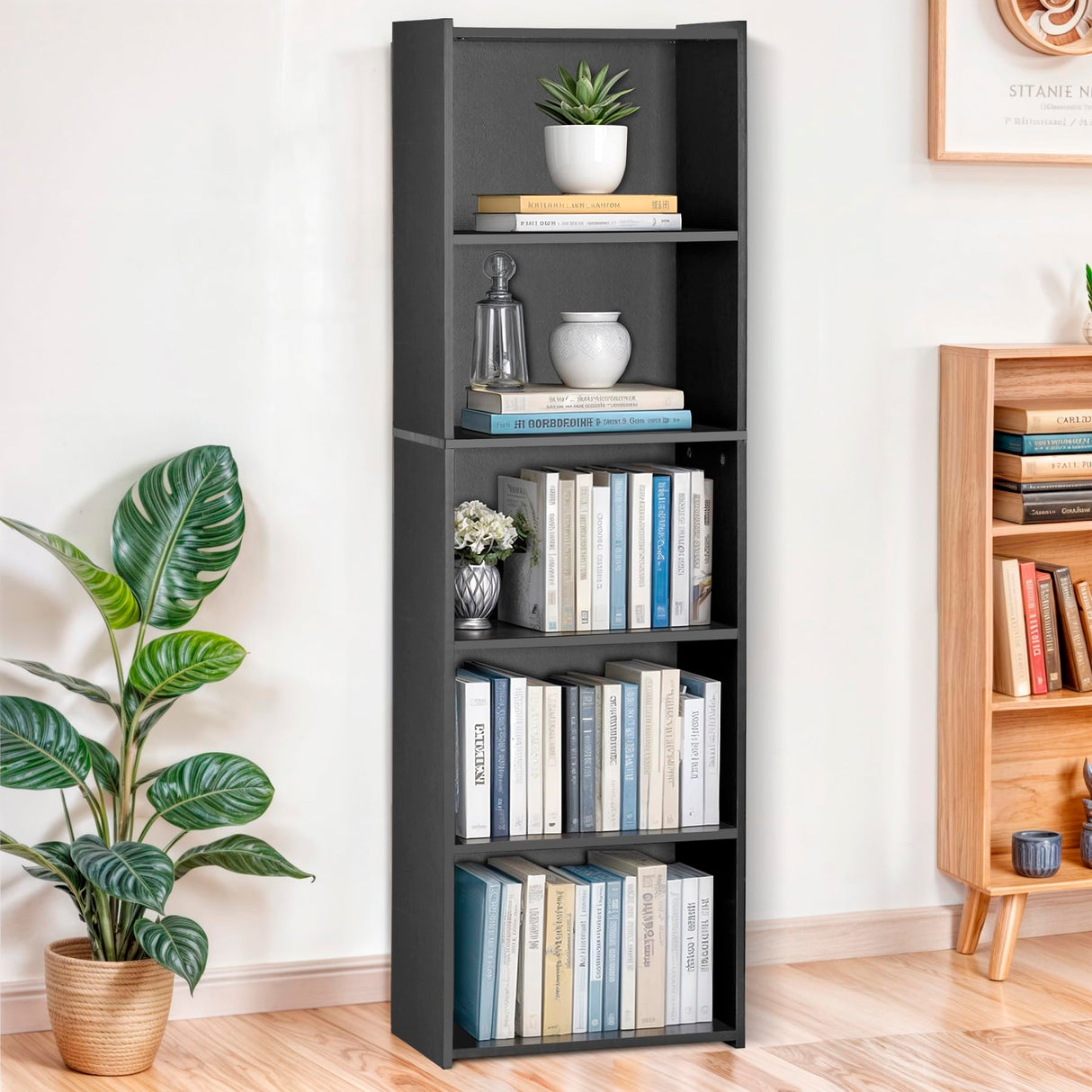 ZenStyle 5-Tier Open Bookcase and Bookshelf, Open Storage Shelf, Freestanding Display Storage Shelves Tall Book Shelf for Bedroom, Living Room and Office (Black)