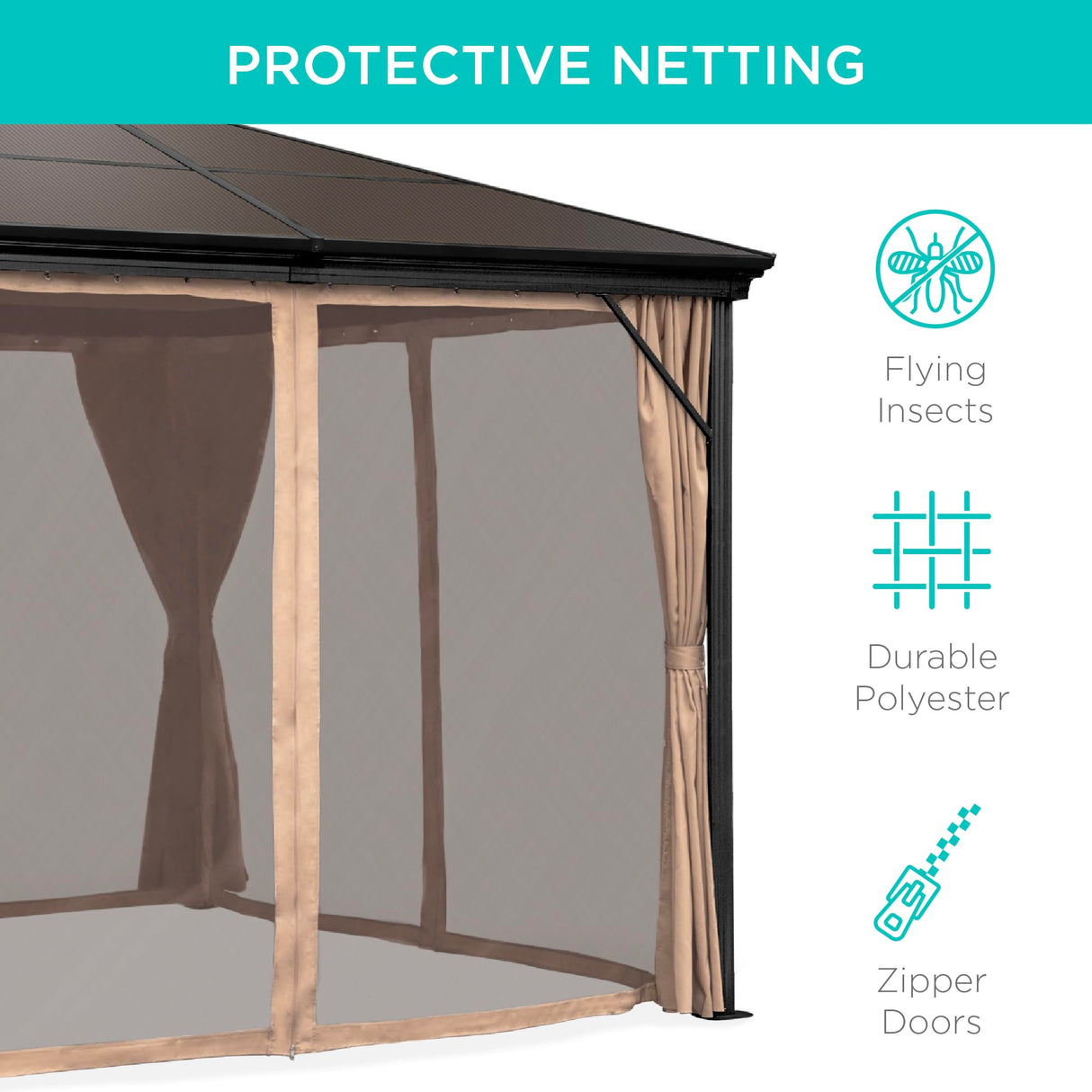 Best Choice Products 10x10ft Hardtop Gazebo, Outdoor Aluminum Canopy for Backyard, Patio, Garden w/Side Curtains, Mosquito Netting, Zippered Door Best Choice Products