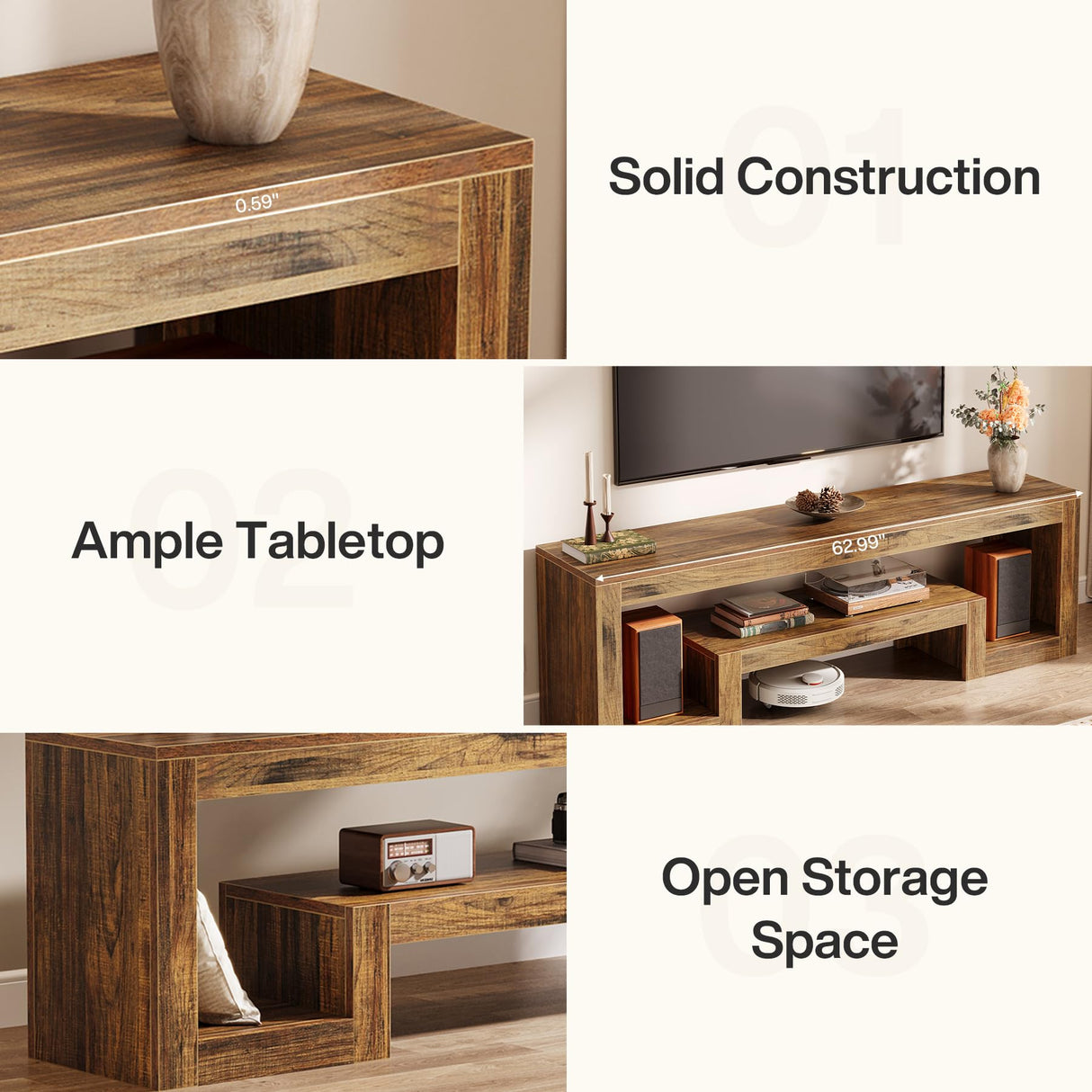 Tribesigns 63-Inch TV Stand for 55/60/65/75-Inch TVs, Farmhouse Entertainment Center with Open Storage Shelves, Rustic Brown Television Console for Living Room, Bedroom Tribesigns