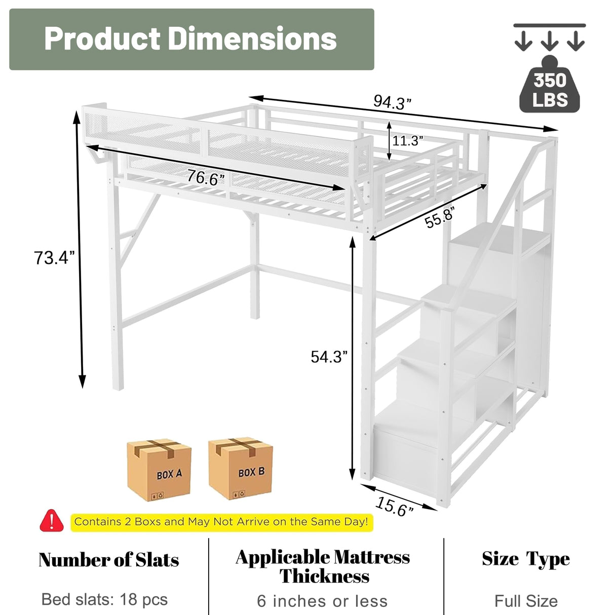 MoproBeti Full Loft Bed with Stairs, Metal Loft Beds Full Size with Storage Shelves, Adults Loft Bed with Wardrobe, Heavy Duty High Loft Bed for Teens, No Box Spring Needed, No Noise,White MoproBeti