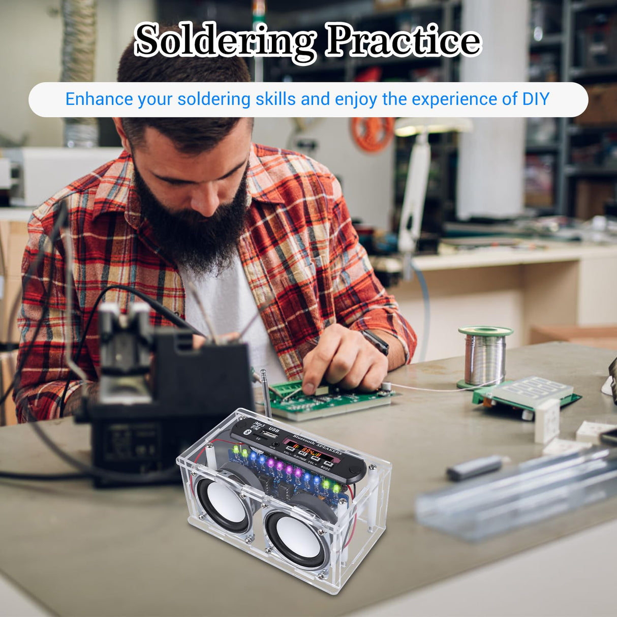BANRIA DIY Bluetooth-Compatible Speaker Kit,Recording Function FM Radio Soldering Practice Kit with LED Spectrum,TF/AUX/Bluetooth/USB Support,Remote Control Soldering Project for Indoor/Outdoor Use BANRIA
