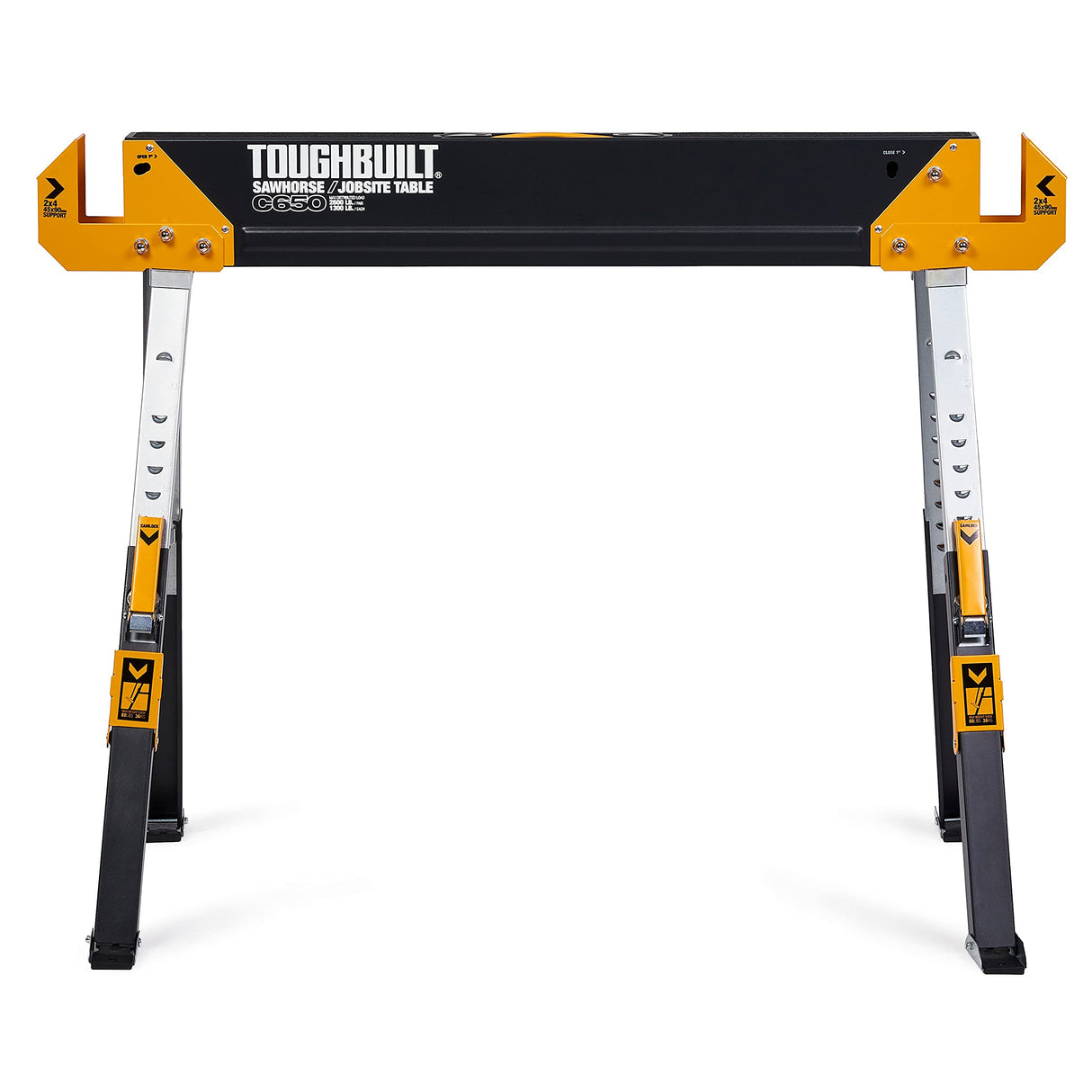 ToughBuilt - Folding Sawhorse/Jobsite Table - Sturdy, Durable, Lightweight, Heavy-Duty, 100% High Grade Steel, 1300lb Capacity, Pivoting Feet, Adjustable Height Legs - (TB-C650) - 2 Pack ToughBuilt