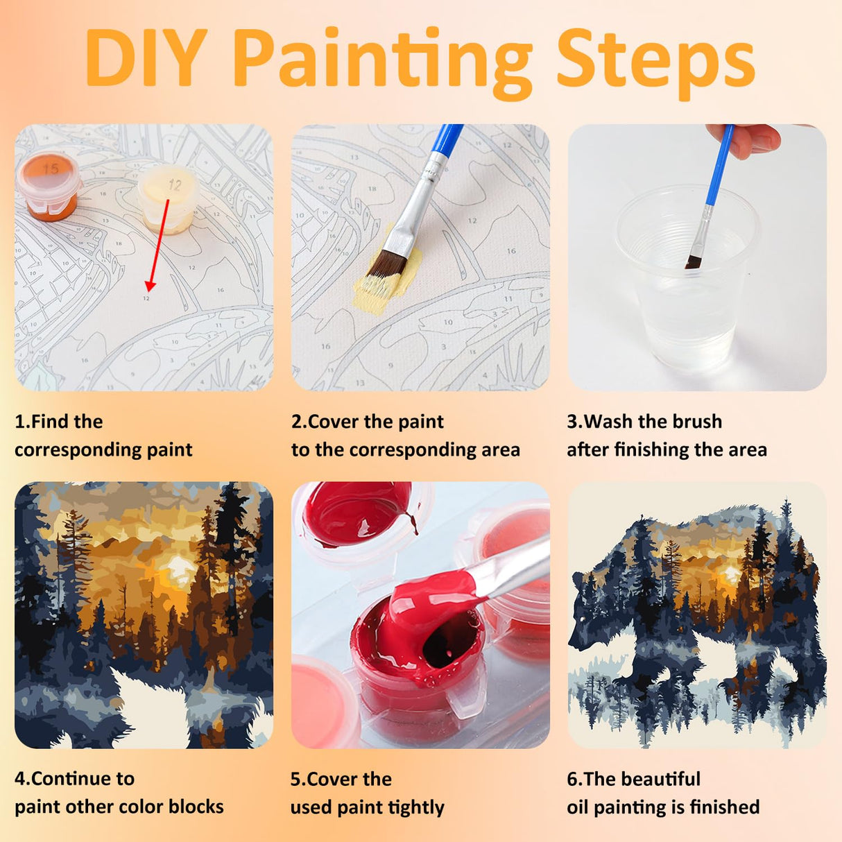 2 Pack Paint by Number for Adults Beginner, Bear Painting by Number Kit, Wolf Easy Acrylic Painting by Number on Canvas, Animal Paint by Numbers for Home Wall Art Decor with Frame (11.8x11.8Inch) Mandun