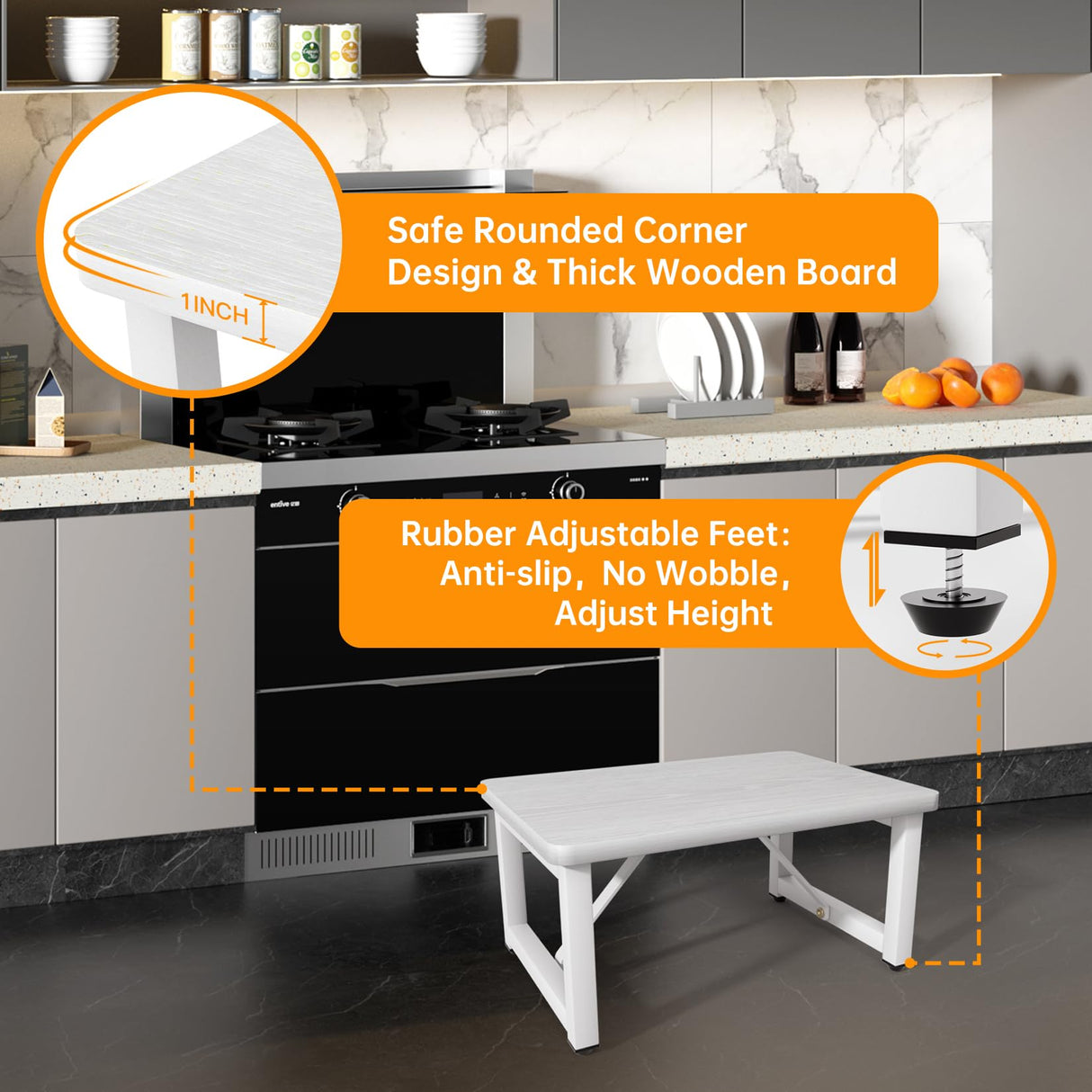 SZLHANJZ Step Stool, Small Step Stool for Adults, Wood and Metal Foot Stool, One Stepping Stool for Bedside Sofa Side, 400 LBS Load Heavy Duty Step, White SZLHANJZ