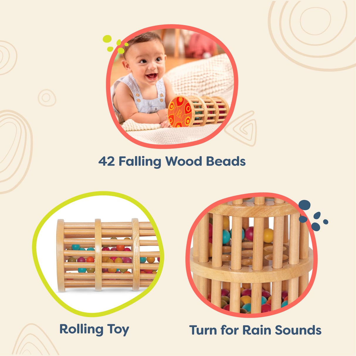 B. toys- A-Maze Rain Rush Dexterity Toy- Crawling Rolling Tower- Developmental Natural Wooden Rainmaker Toy- Toys for Toddlers B. toys