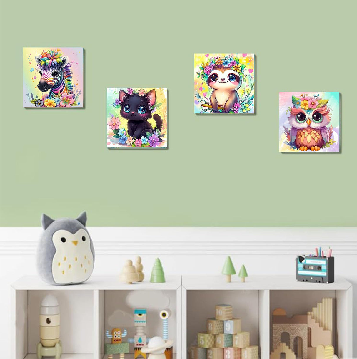 YarnWhimsy 4 Pack Paint by Numbers Kit for Kids with Frame- Animals Paint by Numbers for Kids Ages 4 8 12, Easy Owl Cat Sloth Zebra DIY Acrylic Oil Painting Kits for Home Wall Decor(8X8inch) YarnWhimsy