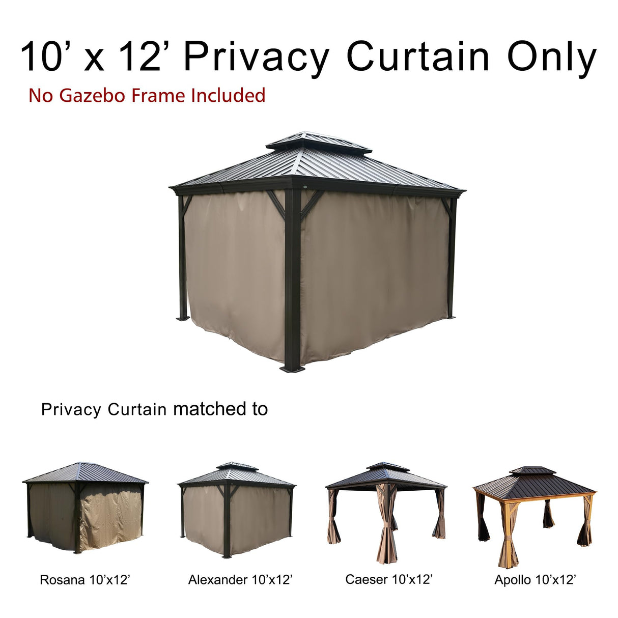 Kozyard Gazebo Privacy Curtain Outdoor Waterproof Sidewall for Hardtop Gazebo, OEM Replacement for Patio Gazebo Curtains for Alexander, Caesar, Rosana and Apollo Model (10ft x 12ft, Brown) Kozyard