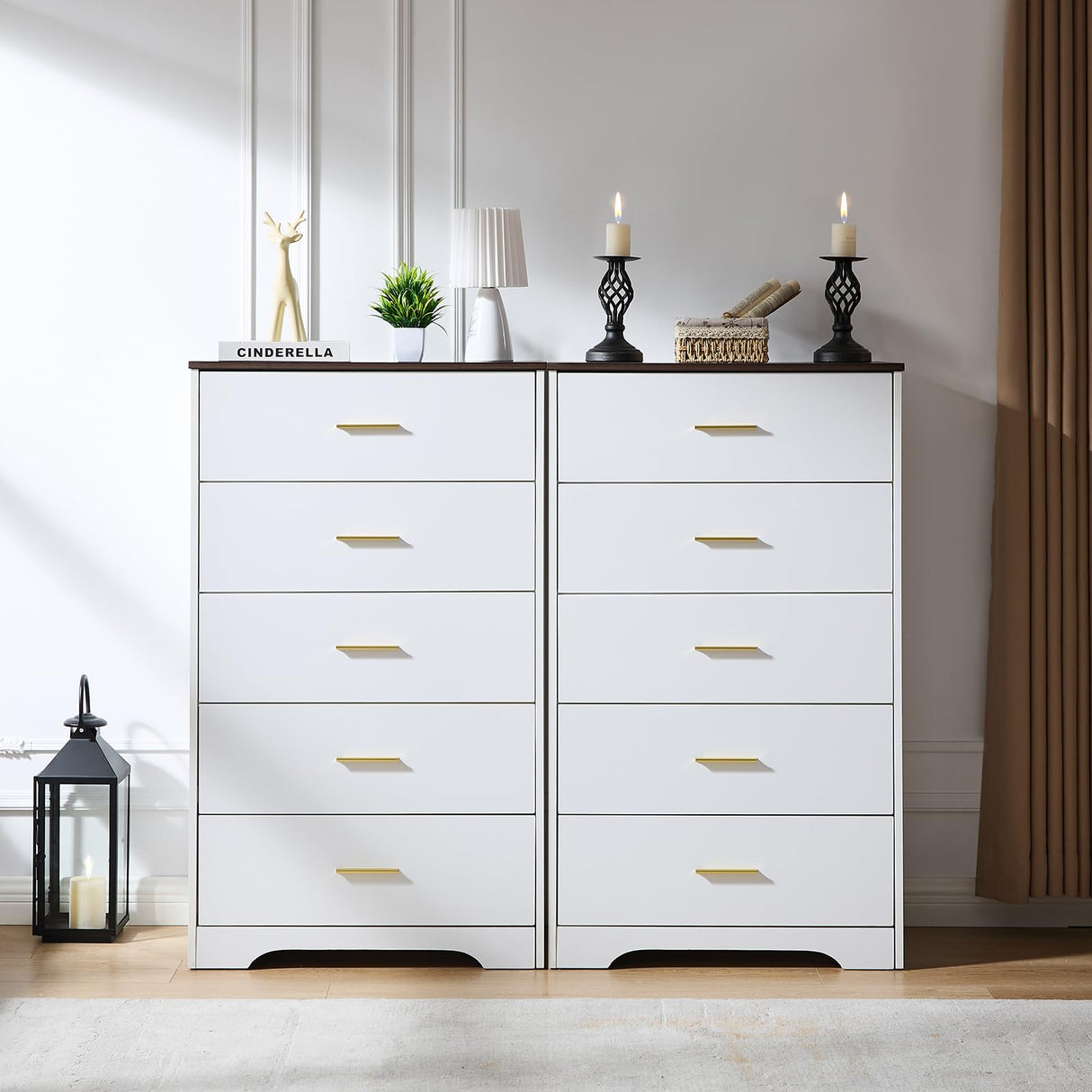 LIDYUK Dresser for Bedroom, Wood Dresser with 5 Drawers, Modern Minimalist Dressers & Chests of Drawers, 47 Inches Tall Chest of Drawers for Bedroom, Hallway, Living Room, White LIDYUK