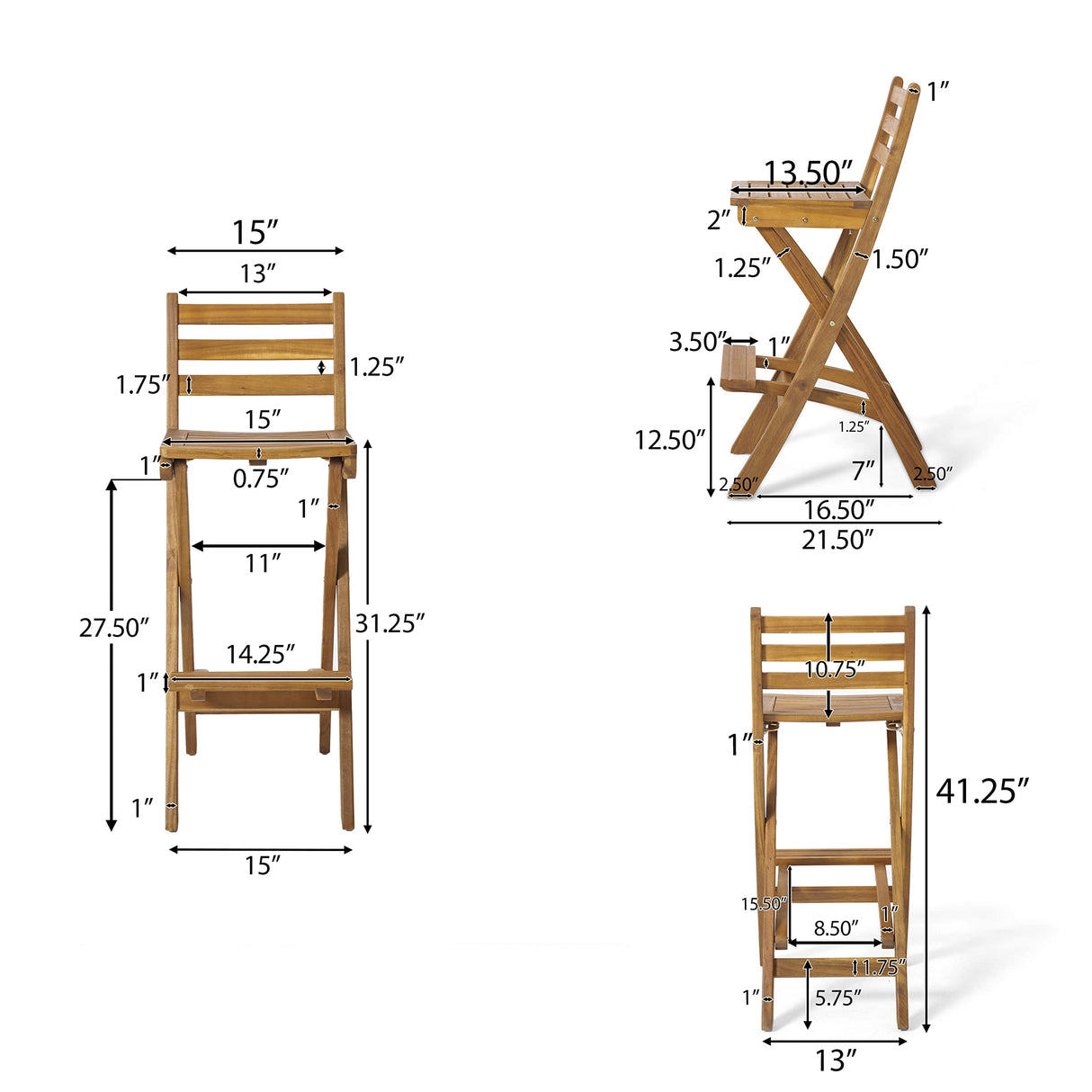 Christopher Knight Home Tundra Outdoor Foldable Wood Barstool Set, 2-Pcs Set, Natural Christopher Knight Home