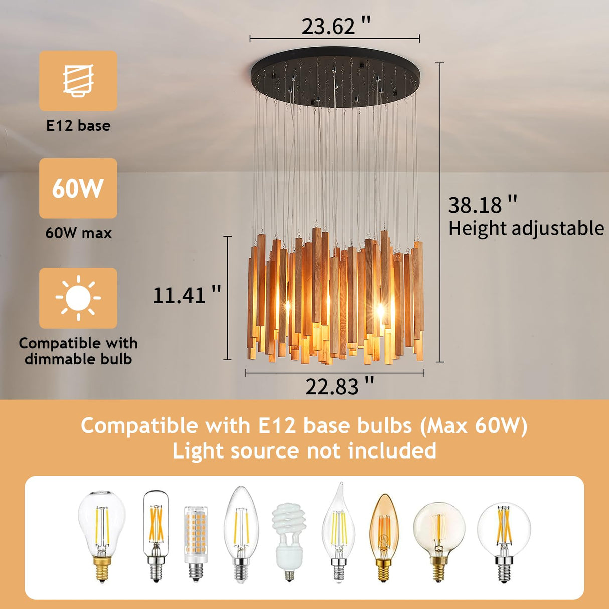 Fivootvi 8 Light Farmhouse Wood High Ceiling Chandelier RusticLarge Ceiling Light Fixture Adjustable Hanging Pendat Light for Dining Room Living Room Foyer Staircases Kitchen Island. Fivootvi