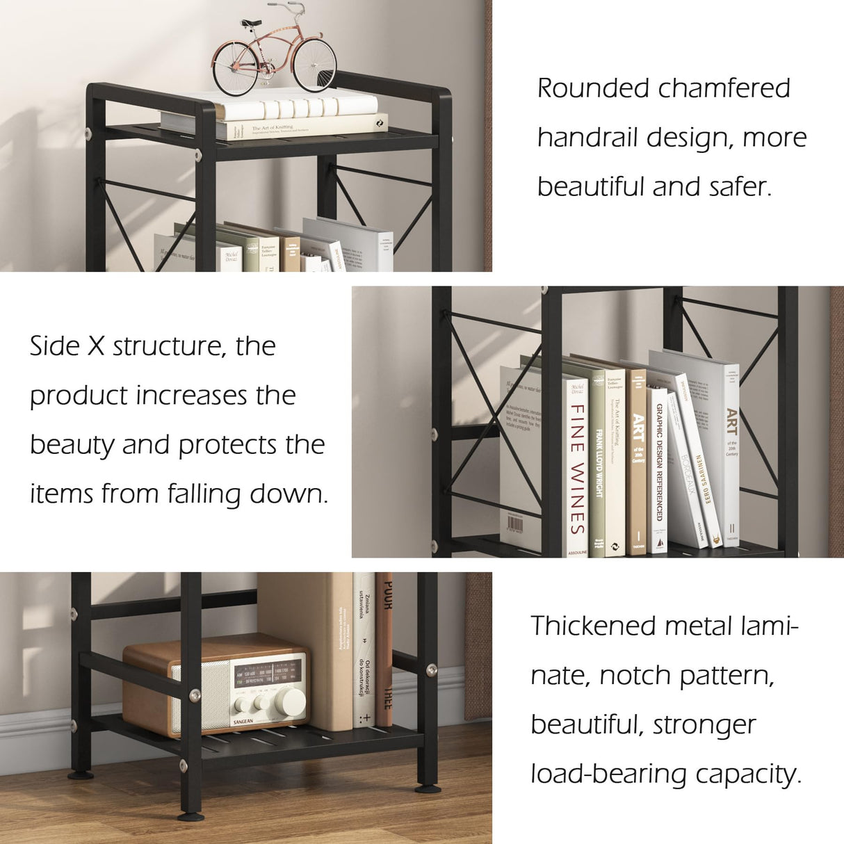 JSB 5 Tier Metal Bookshelf Bathroom Storage Standing Shelf Unit Kitchen Storage Organizer Display Rack Bookcases Shelves for Living Room, Bedroom, Office (Widen Black, 5 Tier) JSB