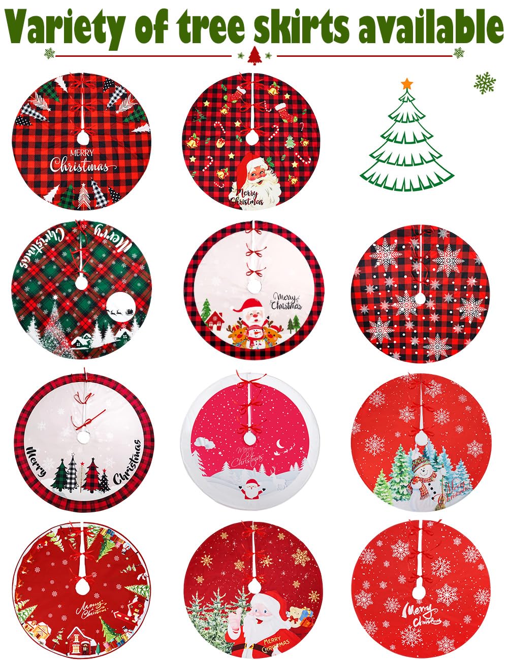 Multiwins Christmas Tree Skirt 48 Inch Red Rustic Xmas Tree Skirt with Snowflake, Black Red Buffalo Plaid Christmas Tree Skirt Ornaments for Merry Christmas Holiday Party Decorations Indoor Outdoor multiwins