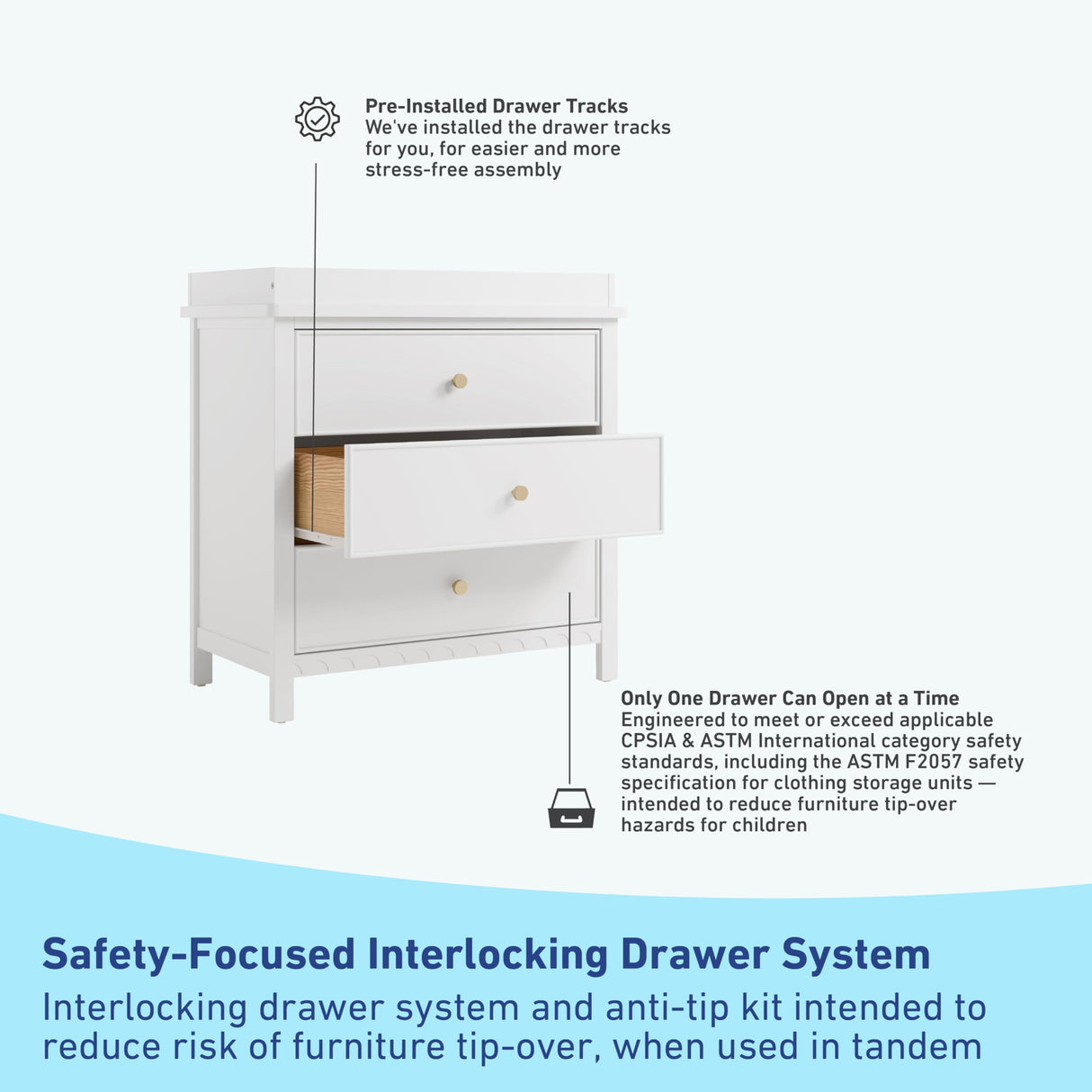 Graco Sasha 3-Drawer Chest with Changing Table Topper (White) – GREENGUARD Gold Certified, Nursery Bedroom Wood Chest with Spacious Storage, Interlocking Drawer System, Pre-Installed Tracks Graco