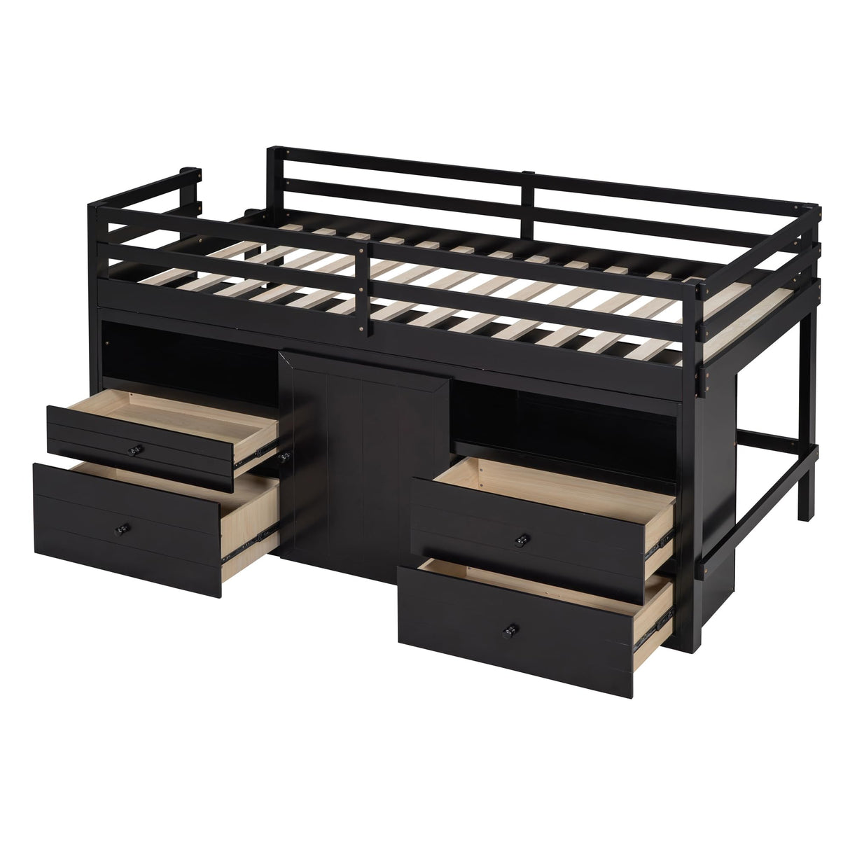 Merax Twin Size Loft Bed with 4 Storage Drawers, Cabinet and Shelves for Bedroom, Children's Room, Wooden Bed Frame with Guardrails on Both Sides for Teens, Boys, Girls, Easy Assembly, Espresso Merax
