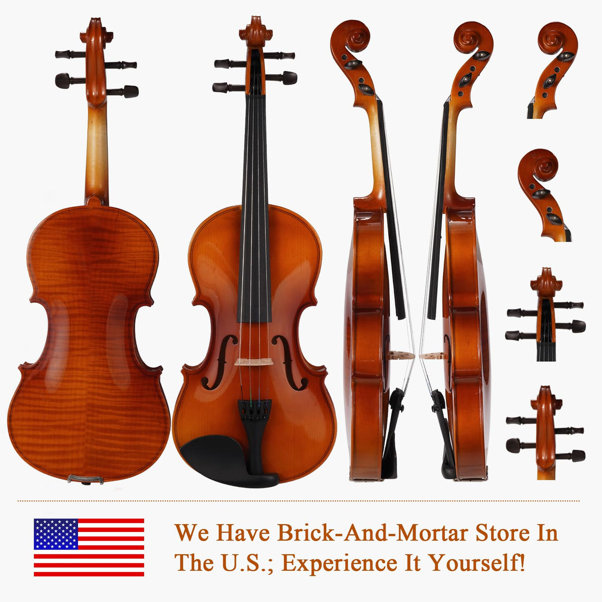 PHOENIX Violin 4/4 Full Size Kit, Violin Fiddle Set for Beginner Adults Student with Rosewood Bow, Extra Strings & Bridge, 2 Rosins, Tuner, Case, Mute, Fingerboard Stickers, Shoulder Rest (Full) PHOENIX