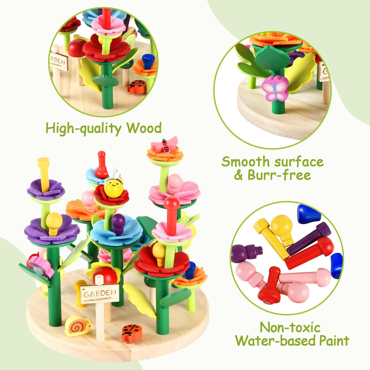 Wooden Flower Garden Building Toys for Kids, STEM Educational Activity Preschool Kit Gift for Boys Girls Age 3 4 5 6 7 Years Old, Stacking Game for Toddlers Build a Bouquet Spring Gifts Gserin