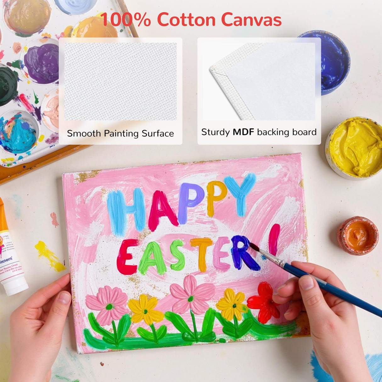 BAKEYBA Canvas Boards for Painting 20 Pack, 4 of Each 4x4, 5x7, 8x10, 9x12,11x14 Primed White Art Canvas Panels for Acrylic, Oil Paint, Watercolor BAKEYBA