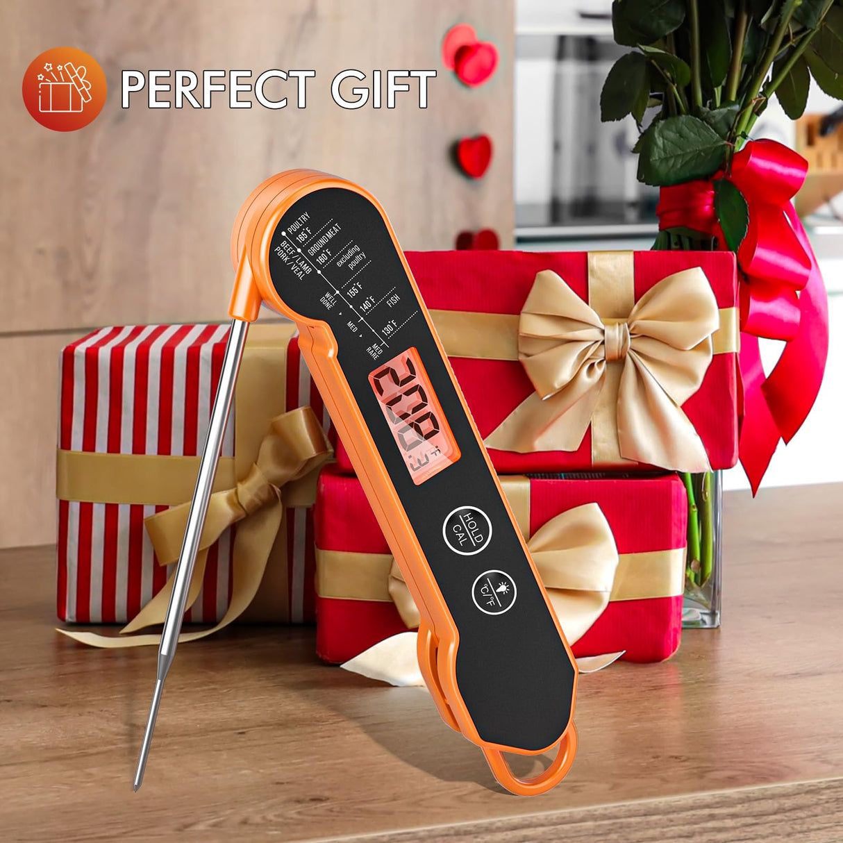 CaloriMastery Meat Thermometer Digital with Backlight, Calibration & Hold Function, IP65 Waterproof Food Thermometer for Cooking, Outdoor Grilling, Candy Making CaloriMastery