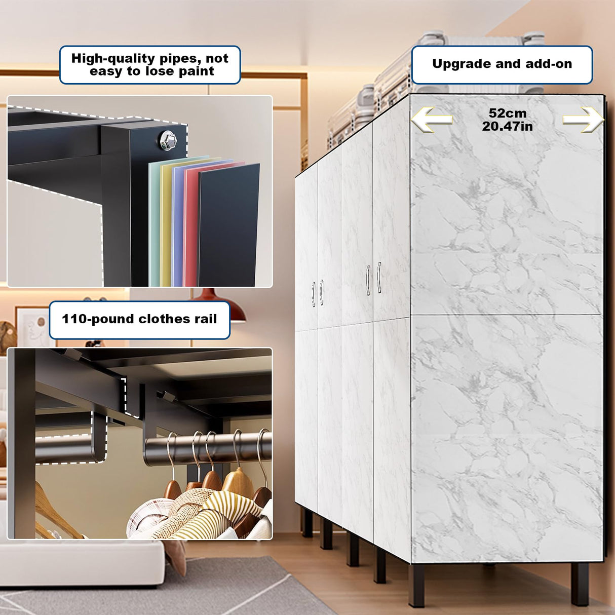 FPIGSHS Heavy Duty Clothes Rack with Magnetic Door 2000LBS Foldable Portable Wardrobe Closet for Hanging Clothing Rolling Garment Rack on Wheels for Bedroom Closet System (C, 71in) FPIGSHS