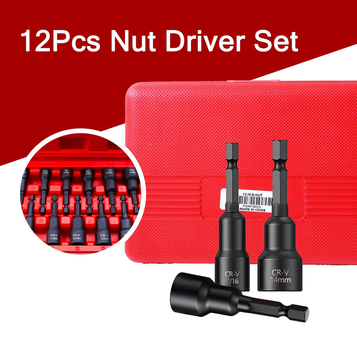 PANOVOS 12Pcs Magnetic Nut Driver Set,Impact Power Hex Nut Driver Drill Bit Master Kit, SAE & Metric, 1/4-Inch Quick-Change| Cr-V Steel PANOVOS
