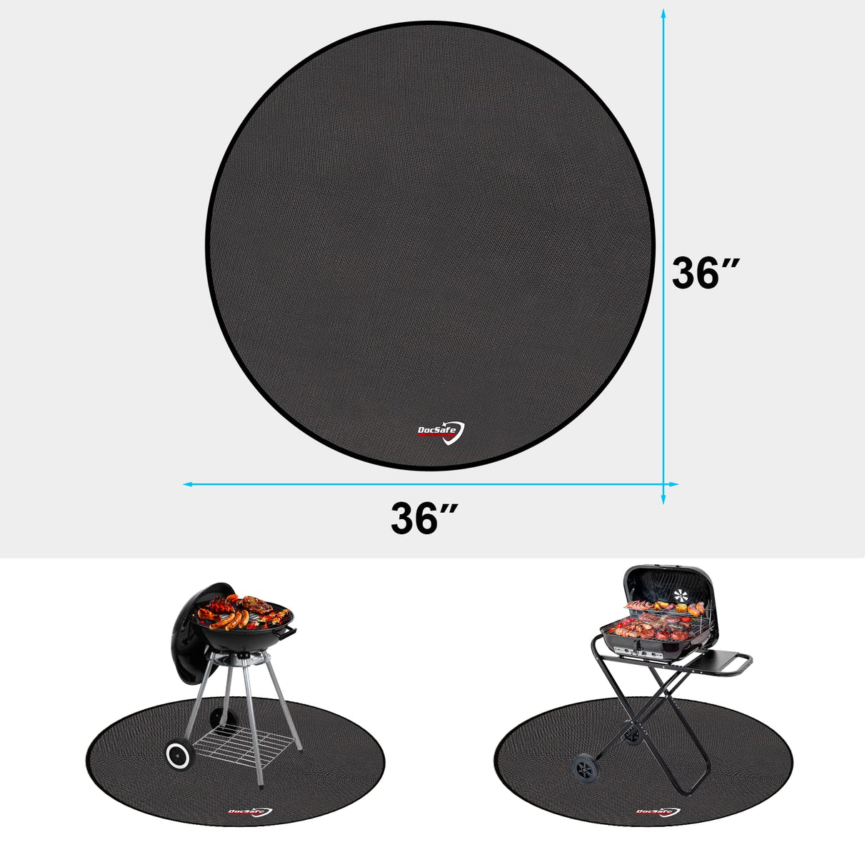 DocSafe 36" Round Under Grill Mat,4 Layers Fire Pit Mat,Fireproof Mat Protect Mat for Deck,Patio,Grass,Outdoor Charcoal,Smokers,Reusable Oil-Proof and Waterproof Indoor Fireplace Mat BBQ Floor Mat DocSafe