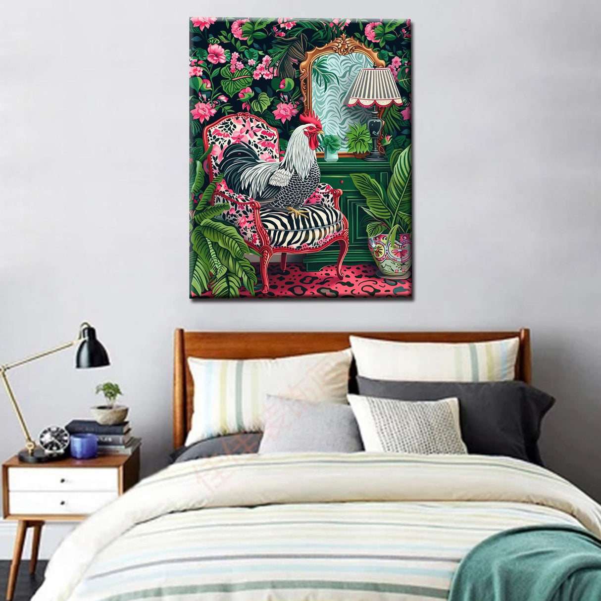 Rooster Animal Paint by Number Chicken Sitting on Sofa Paint by Number Kit Beginner Botanical Room Painting on Canvas Funny Pink Set for Home Decor and Gift for Festival 16''W x 20''H (No Framed) Tucocoo