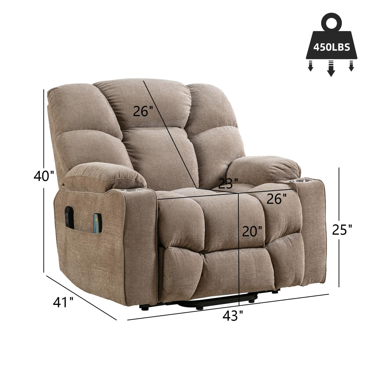 CANMOV Oversized Power Lift Recliner Chair for Elderly, Dual Motor Electric Heavy Duty Lift Recliner with Massage, Heating, with USB Port,Cup Holders and Pockets, Brown CANMOV