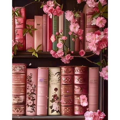 Books Paint by Numbers Kit for Adults,Bookshelf DIY Acrylic Painting Kit for Beginners Unframed,Flowers Easy Adult Paint by Number Kits on Canvas for Decor 16x20inch