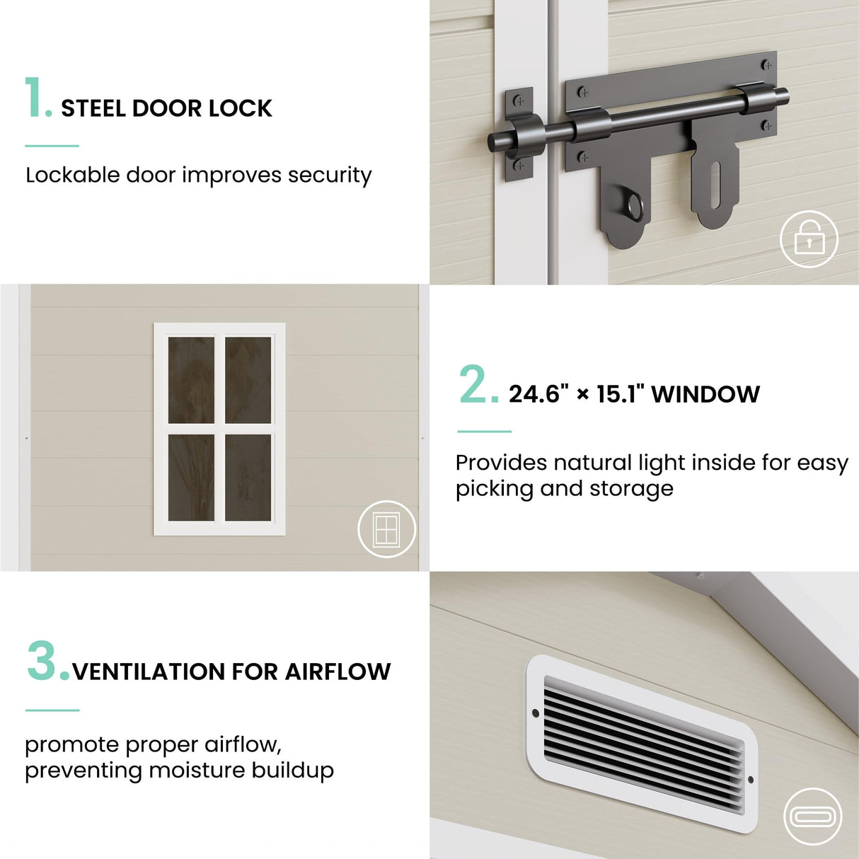 UDPATIO Outdoor Storage Shed 6x4.5 FT, Plastic Resin Outside Sheds & Outdoor Storage for Trash Can, Bike, Lawnmower, Generator, Tool Shed with Lockable Door for Backyard, Lawn, Patio, Sandstone UDPATIO