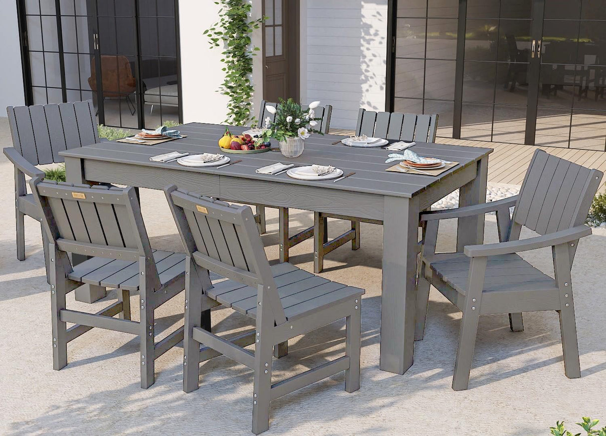 ZHUSI Patio Table and Chairs Set,HDPE Outdoor Dining Set with Umbrella Hole for Backyard, Poolside, Porch,All Weather,Grey ZHUSI