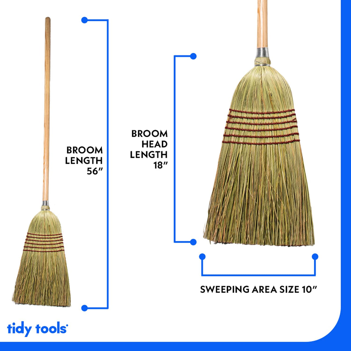 Tidy Tools Corn Broom with Wood Handle Heavy Duty Indoor Outdoor Broom (1 1/4 Inch Handle) Tidy Tools