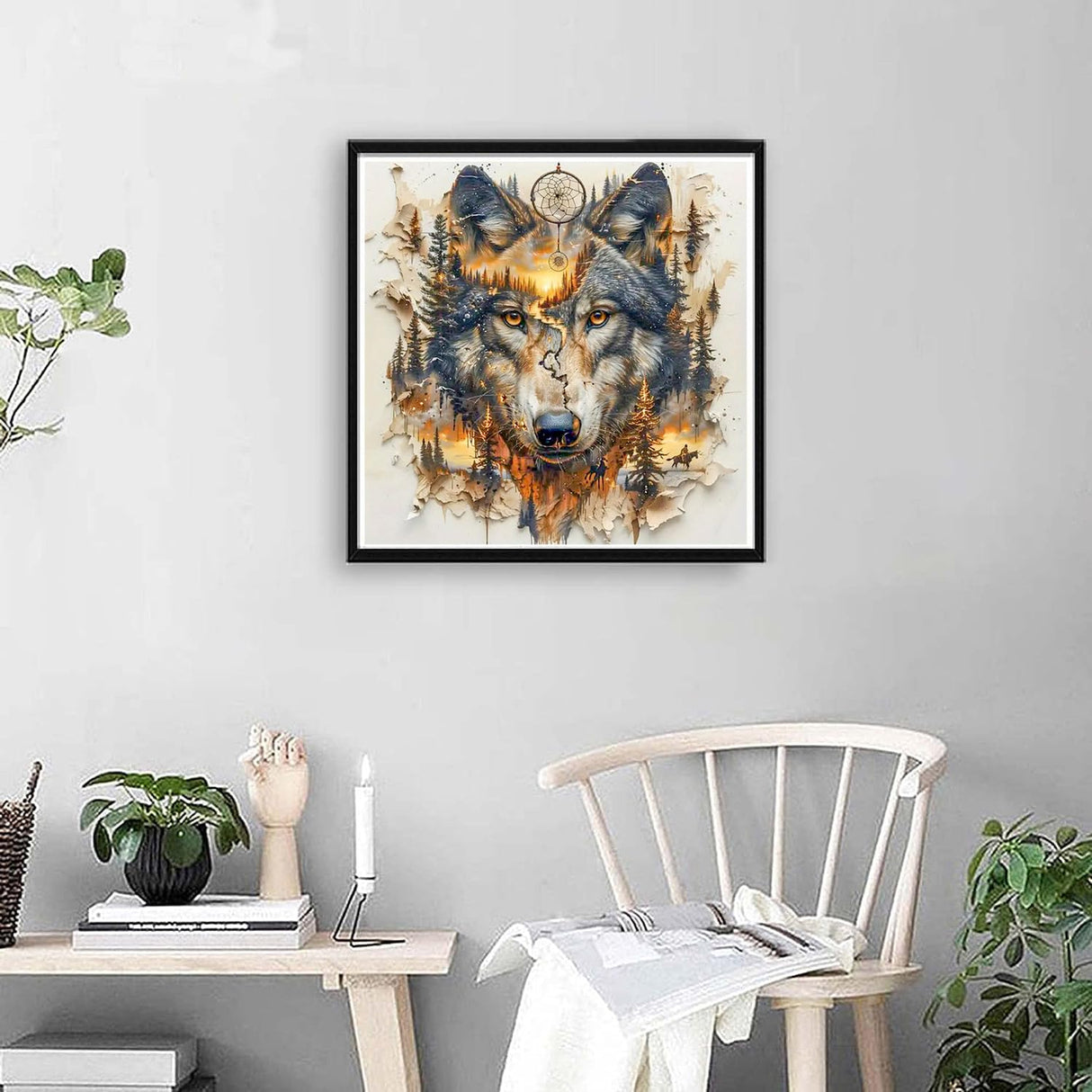 Wolf Diamond Art Kits for Adults, 5D Diamond Painting Kits for Adults Beginners, DIY Round Gem Arts Full Drill Diamond Art Dots Painting, Adult Crafts Kits for Gifts Home Wall Decor 14” x 14” croshom