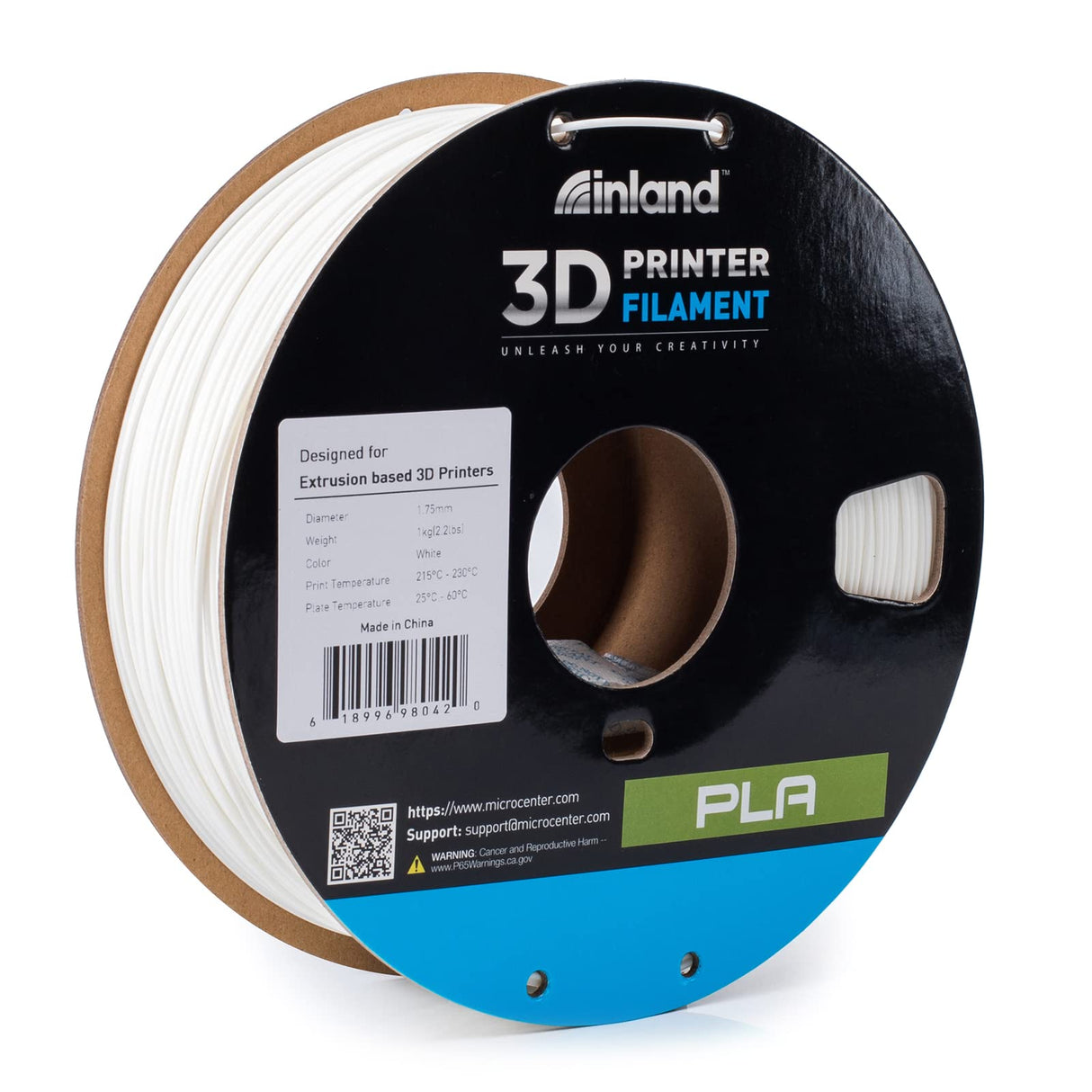 INLAND PLA Filament 1.75mm - White PLA 3D Printer Filament, Dimensional Accuracy +/- 0.03mm - 1kg Cardboard Spool (2.2 lbs) – FDM 3D Printing INLAND