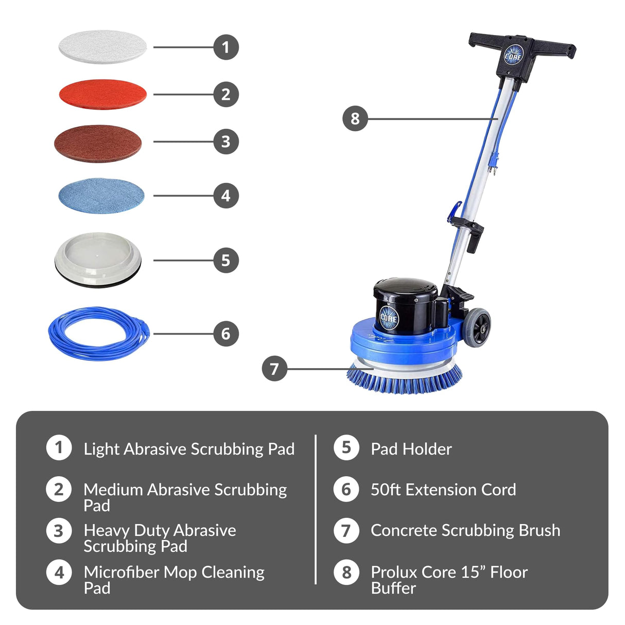 Prolux Core 13 inch Electric Floor Buffer Scrubber and Polisher Machine - All Floor Surfaces Prolux