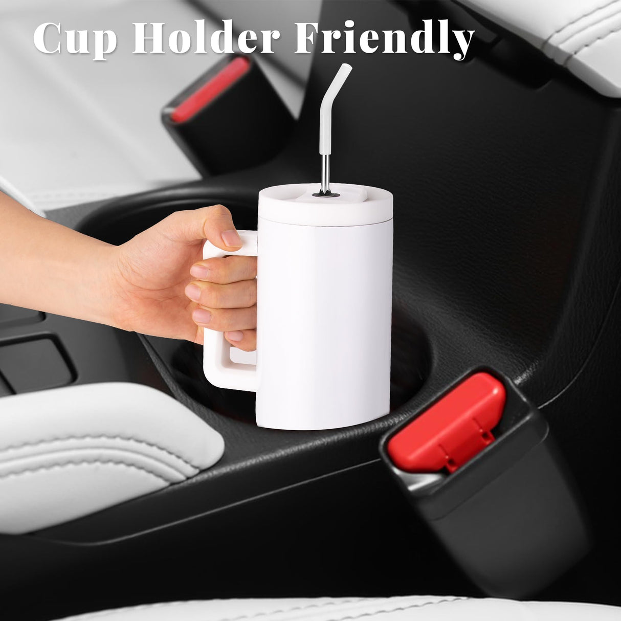 Sublimation Tumblers, 4 Pack 40oz Insulated Tumbler, 100% Leak Proof, with Handle & Lid & Straw & Brush, Stainless Steel Iced Coffee Tumbler Bulk, DIY Gift for Women Men Travel Party Car Office, White Skyflora