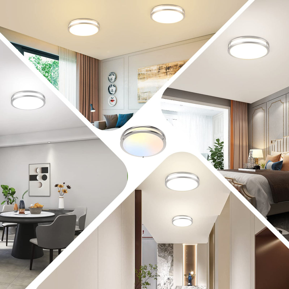 36W LED Ceiling Lights for Bedroom Kitchen, 3600lm Super Bright, Dimmable Flush Mount Light Fixtures 6500K/5000K/4000K/3000K/2700K Adjusted Modern Lamps 2PACK, 13 Inch, Nickle TOBUSA