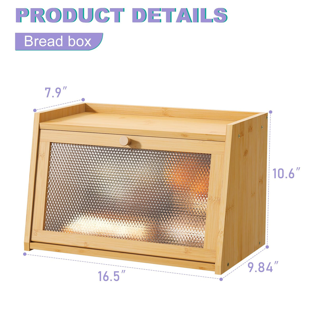 Wieghda Large Farmhouse Bread Box with Window - Natural Wood Bread Storage Container for Kitchen Countertop Wieghda