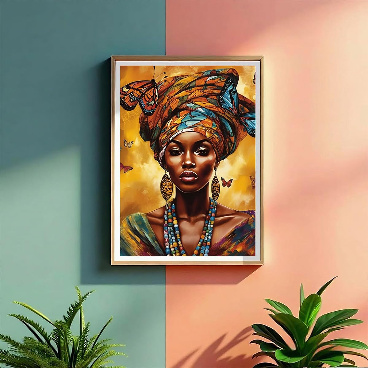 Diamond Painting Kit, 30x40cm African Woman Portrait Cultural Art, Round Drill DIY Craft for Adults, Ethnic Style Decor Gift Amz Camel